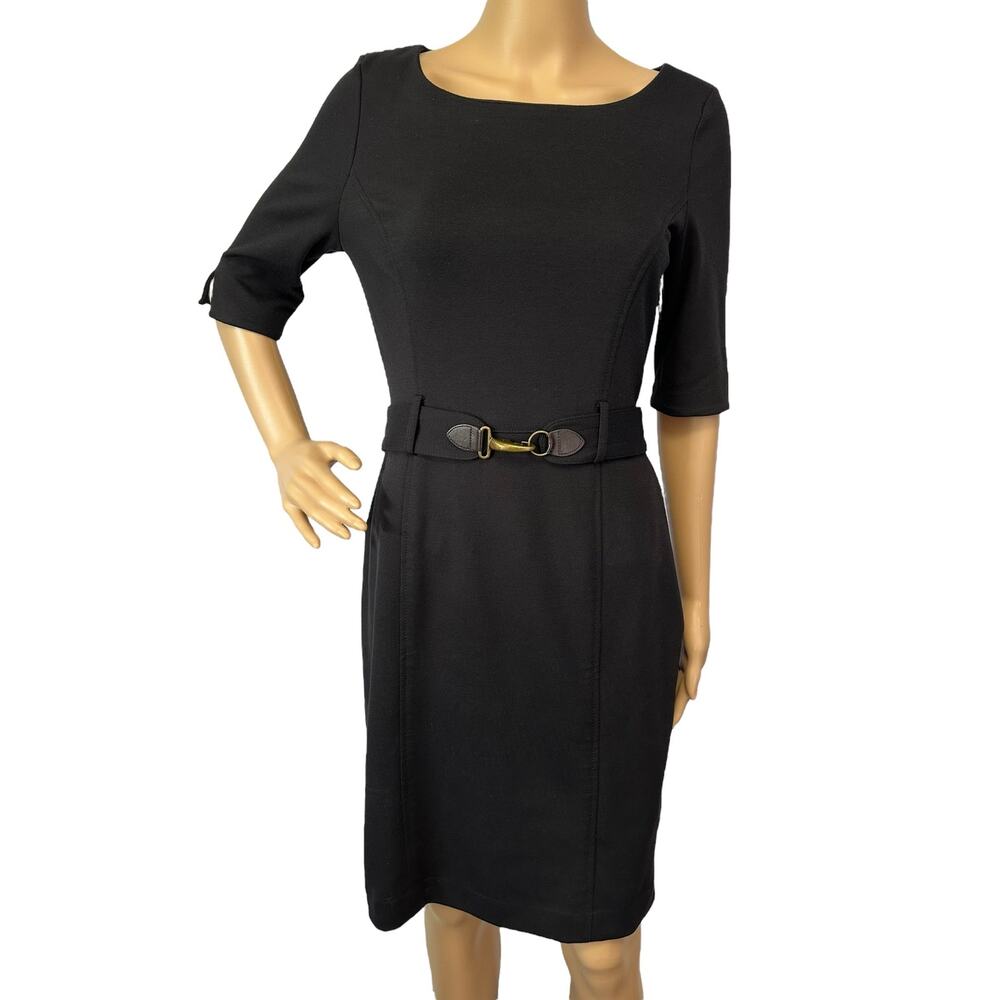Banana Republic Black Dress Size 6 Brass Buckle Belt Career Business Classic
